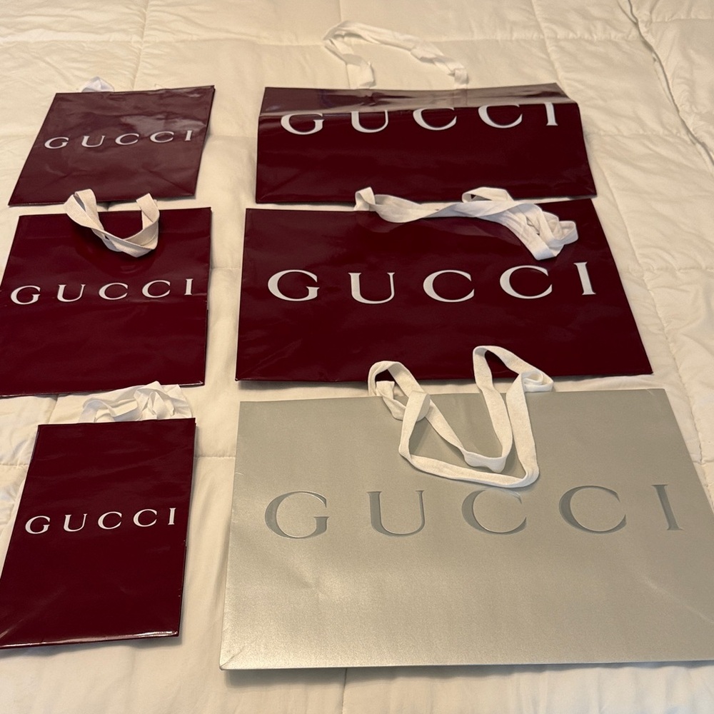 Gucci Burgundy and Silver Shopping Bag Collection3 med 3 small